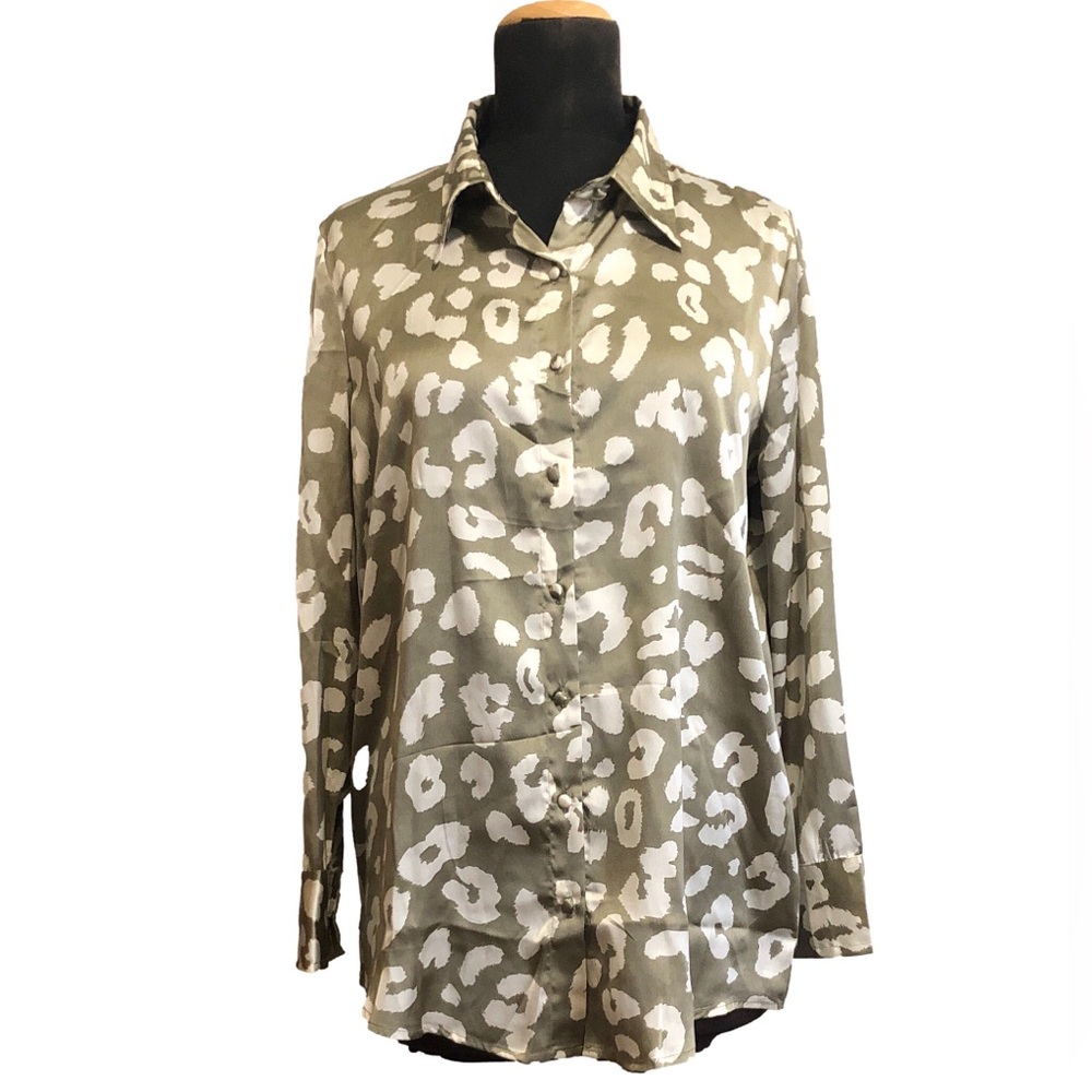 NEW Charlie Paige Olive and White Animal Print Blouse